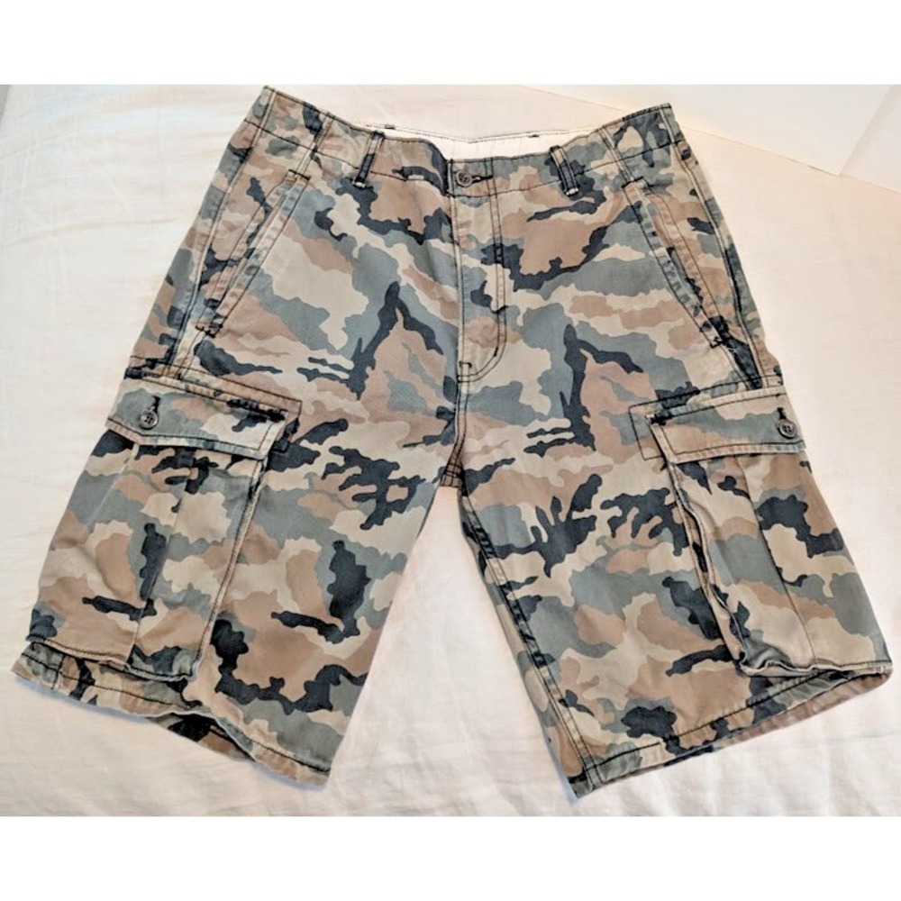 Levis Camo Cargo Shorts Mens W32 Long Woodland Camouflage Tan Green